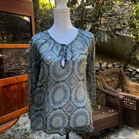 O’NEILL SHEER LONG SLEEVE TIE NECK BLOUSE SIZE SMALL - Picture 10 of 13